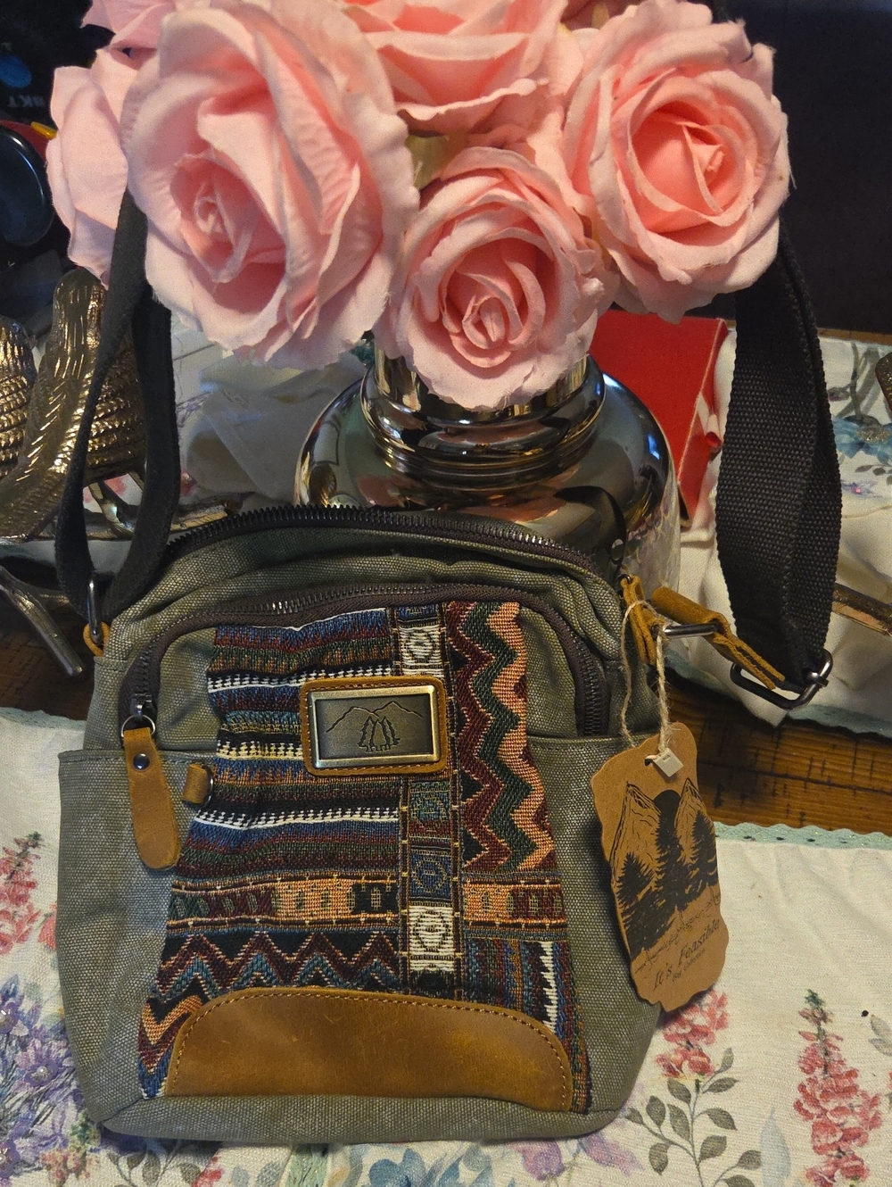 Boho Multicolor Patterned Crossbody Bag - Casual Men’s Shoulder Bag